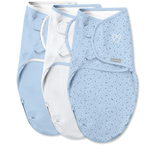 SwaddleMe by Ingenuity Easy Change Baby Swaddle in Size Small/Medium, 0-3 Months, 7-14 Pounds, 3-Pack with Easy Change Zipper - Shooting Stars
