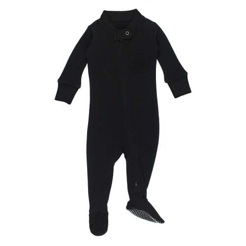 Organic Pique 2-Way Zipper Footie in Black