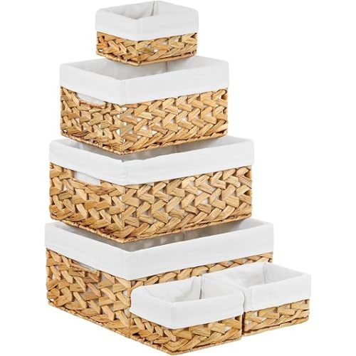 Vagusicc Wicker Storage Basket, 6 Pack Baskets for Organizing, Water Hyacinth Storage Basket, Rectangular Wicker Baskets for Storage Shelves, Cube Storage Bins For Closet/Clothes/Dresser