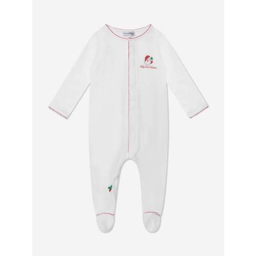Baby Winking Santa Embroidered Babygrow in White