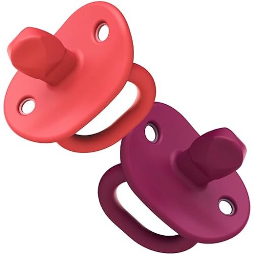 Boon Jewl Silicone Orthodontic Pacifier - Baby Pacifier with Soothing Gem Shaped Nipple - Comfortable Newborn Pacifiers Support Natural Oral Muscular Development - Pink - 2 Count - 0+ Months