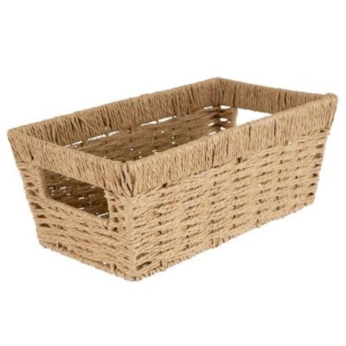 Simplify Paper Rope Dutch Weave Shelf Storage Basket with Handle Small: Rectangle, Beige, 6.5" H, 11.4" W, 4.5" D