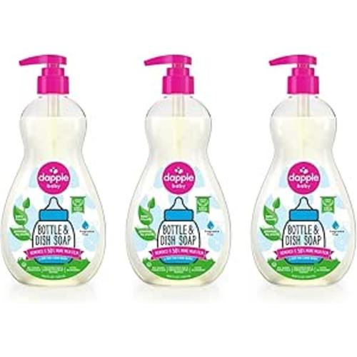 Dapple Baby Bottle Soap, Hypoallergenic Dish Soap for Baby Bottles, Powered by Plants, 1 Pump Included, Packaging May Vary, Fragrance Free, 16.9 Fl Oz (Pack of 3)