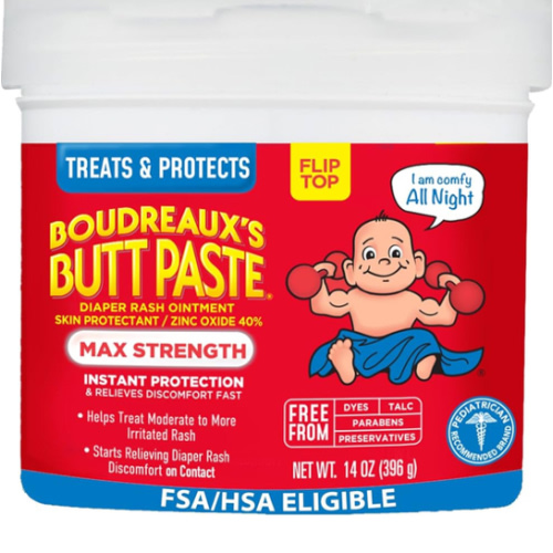 Boudreaux's Butt Paste Maximum Strength Diaper Rash Cream, Ointment for Baby, 14 oz Flip-Top Jar