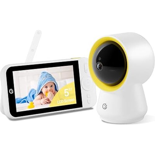 Ellie Baby Monitor No WiFi, Baby Monitor with Camera and Audio, 5" IPS 1080P with Wall Mount, 6000mAh Battery, 1000ft Range, Smart Monitoring 24hrs Playback, AI Cry Detection & Sleep Tracking