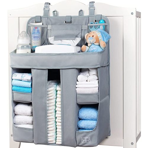 XL Hanging Diaper Caddy Organizer – Reinforced Diaper Stacker for Crib that Keeps Shape – Hanging Diaper Organizer for Changing Table, Playard, Wall & Door – Diaper Holder for Newborn Baby Girl & Boy