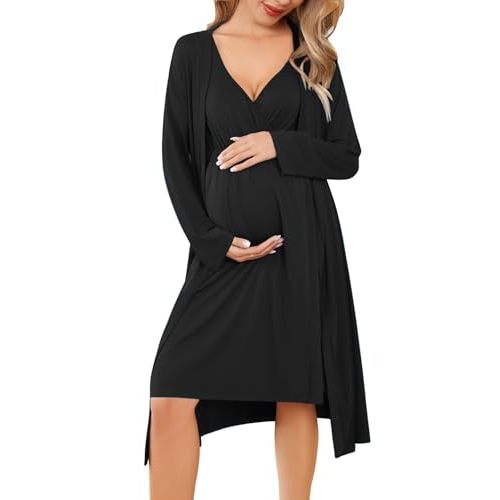 Ekouaer Maternity Nursing Gown and Robe Set Labor Delivery Nursing Nightgowns for Breastfeeding Pregnancy Clothes