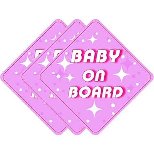 Miss Kiss 3pcs Baby on Board Car Magnet, Baby Safety Signs for Car, 5inch Circle Warning Bumper Sticker, Reflective Weather-Resistant Car Sticker Decal Reusable (PINK)