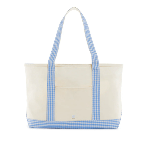 Medium Tote, Gingham Sky Blue Trim