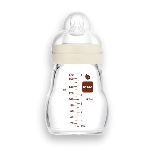 MAM Feel Good Slow Flow Premium Glass Baby Bottles, Easy Switch Between Breast and Bottle, 5oz, 0+ Months, Unisex, 1 Pack