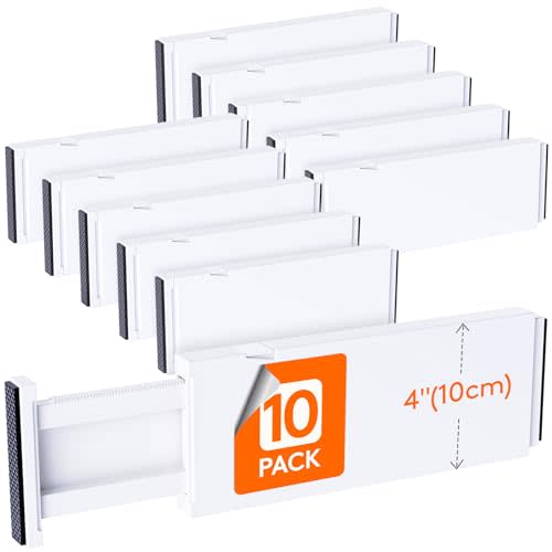 Lifewit 10 Pack Drawer Dividers 4" High,11-17" Adjustable Dresser Drawer Organizers for Clothes, Expandable Dresser Separators in Bedroom/Bathroom/Kitchen/Vanity/Office Organization and Storage, White