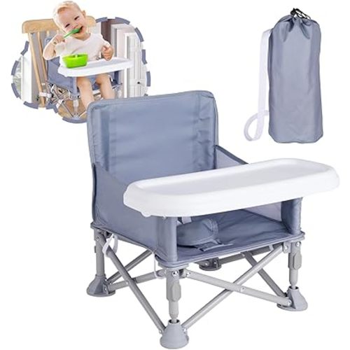 Portable Baby Chair, Folding Booster Seat with Tray for Dining Table Compact Camping Chair for Lawn Beach Travel Babies 6-36 Months