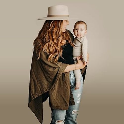 Indi by Kishu Baby GOTS Organic Muslin Nursing Cover Up for Breastfeeding, Breathable Nursing Shawl, Scarf, Privacy Nursing Cover for Breastfeeding Moms (Dark Olive)
