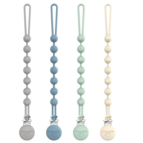 Cuddle Campus Silicone Pacifier Clip Holder with One Piece Design, Pack of 4 Soft Flexible Binky Clips with Texture for Baby Boy and Girl Set 2(6M+)