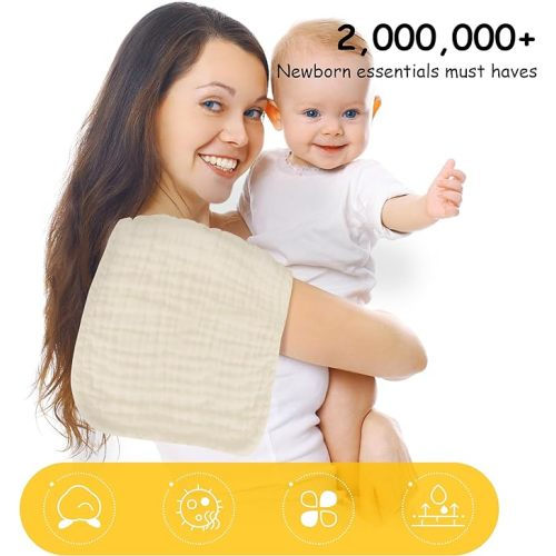 12 Pack Muslin Burp Cloths 100% Cotton Muslin Cloths Large 20''x10'' Extra Soft and Absorbent Baby Burping Cloth - Ivory - 10x20 Inch (Pack of 12)