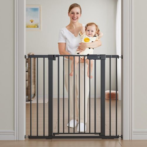 BabyBond 27-43 Inches Baby Gate for Stair and Doorway,with Extenders and Pressure/Hardware Mounting Kit, 36" Tall, Black