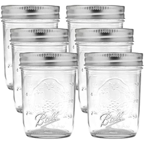 Ball Regular Mouth Glass Mason Jars with Lids and Bands, Used for Canning (Half Pint, 8 Ounce (Pack of 6))
