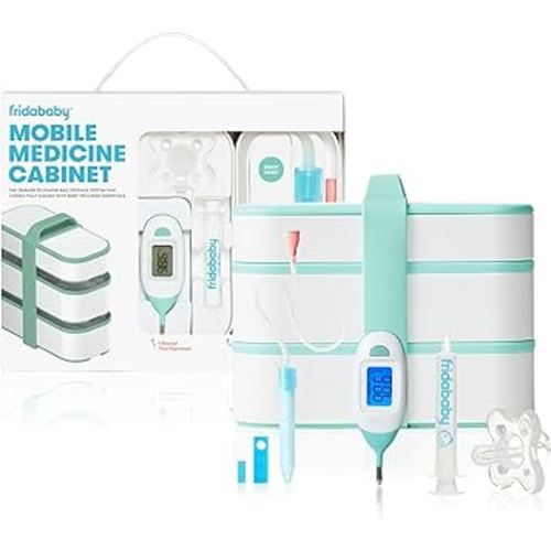Frida Baby Mobile Medicine Cabinet Travel Kit | Baby Essentials Gift Set Includes NoseFrida Snotsucker, Rectal Thermometer, MediFrida Medicine Dispenser with Portable Carrying Case