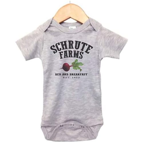 The Office Onesie/Schrute Farms/Baby Dwight Outfit/Sublimated Design/Unisex Bodysuit - Grey Short Sleeve - 12-18M
