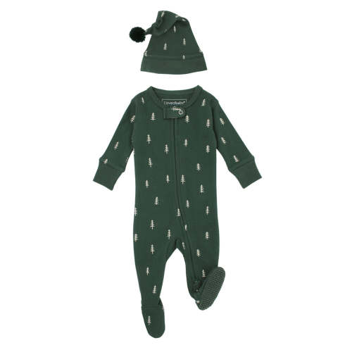 Holiday 2-Way Zipper Footie & Cap Set in Pine Trees – L'ovedbaby