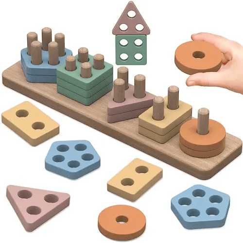 pigipigi Montessori Toys for 1 2 3 4 Years Old: Wooden Sorting Stacking Toddler Toy Baby Boy Girl Color Shape Block Stacker Kids Preschool Educational Learning Activity Game Birthday Gift