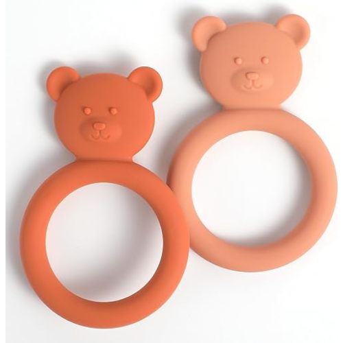 Silicone Baby Teether, Teething Toy Ring for Babies, Easy to Hold Design, BPA Free (New Clay + Muted)