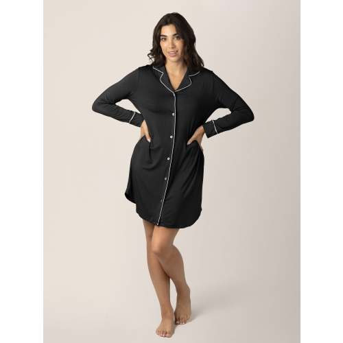 Clea Bamboo Long Sleeve Sleep Shirt | Black