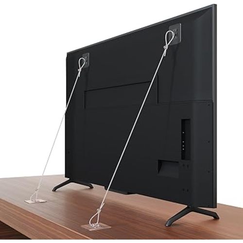 6 Pack Adjustable 42" Metal TV Safety Straps, Vinkqiado No-Drill Adhesive Anti-Tip Furniture Wall Anchors for Baby Proofing, Secure Flat Screens to Wall, Cabinet, Stand Or Desk, Dresser, Bookshelf