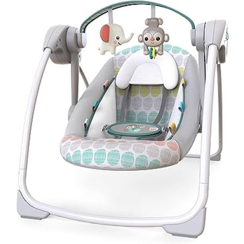 Bright Starts Portable Automatic 6-Speed Baby Swing with Adaptable Speed, Taggies, Music, Removable-Toy-Bar, 0-9 Months 6-20 lbs (Whimsical Wild)