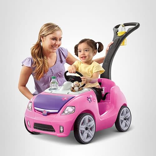 Step2 Whisper Ride II Kids Push Cars, Ride On Car, Seat Belt, Horn, Toddlers Ages 1.5 – 4 Years Old, Max Weight 50 lbs., Quick Storage, Stroller Substitute, Pink
