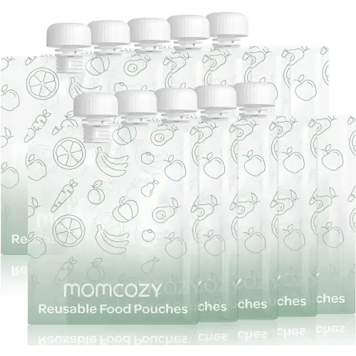 Momcozy Reusable Baby Food Pouches for Toddlers,BPA Free Plastic,Food Safe,Freezer Safe,Refillable for Applesauce Yogurt & Puree Squeeze Pouch,10 packs,7oz