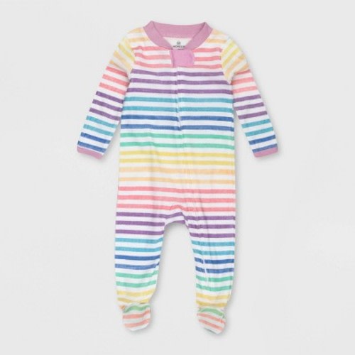 Honest Baby Girls' Organic Cotton Rainbow Striped Sleep N' Play - Pink, Size: 0-3M
