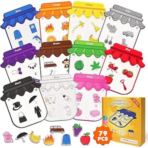 Color Sorting Toys for Toddlers 1-3 - Magnetic Color Sorting Toys, Toddler Magnets for Refrigerator Whiteboard, Alphabet Games Learning ABC Letter Recognition Colors Shape Matching Magnets for Kids
