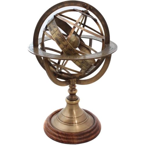 Vinatge Engraved Brass Tabletop Armillary Nautical Sphere Globe