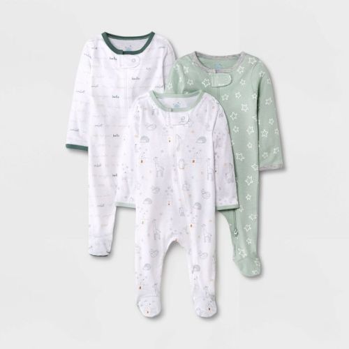 Baby 3pk 'Hello Happy' Zip-Up Sleep N' Play - Cloud Island™ Dark Green