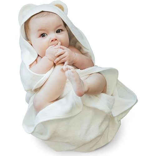 Natemia Premium Hooded Baby Towels - Ultra Soft Baby Bath Towel with Animal Design, Toddler Bath Towel, Newborn Towels for Boys and Girls, Made in Turkey - White Bear