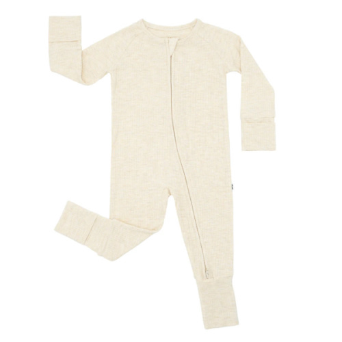 Heather Oatmeal Ribbed Zippy - Little Sleepies