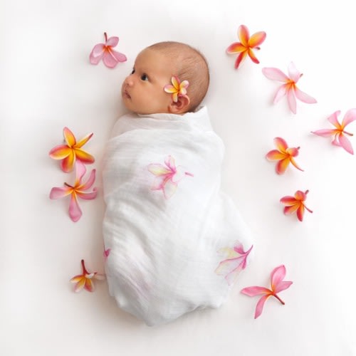 Plumeria Muslin Swaddle Blanket - Coco Moon