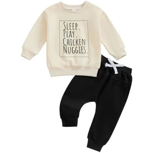 Baby Boy Fall Clothes Set Long Sleeve Letter Print Sweatshirt Pants Toddler Infant Outfits 6 12 18 24 Months 2T