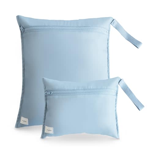 mushie Water Resistant Wet Bags | Large & Small Reusable Storage Bag for Baby Items and Travel | Zippered Pockets with Handle | Machine Washable, Set of 2 (Tradewinds)