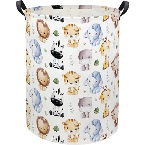HIYAGON Woodland Baby Laundry Basket Animal Baby Hamper for Nursery Girl Kids Pink Hamper Cute Kids Toys Storage Bin Organizer Animal Room Decor for Home(Cute Animal)