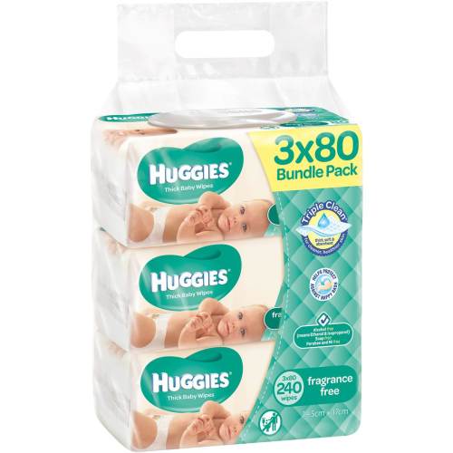 Huggies Thick Baby Wipes Fragrance Free 240 Pack