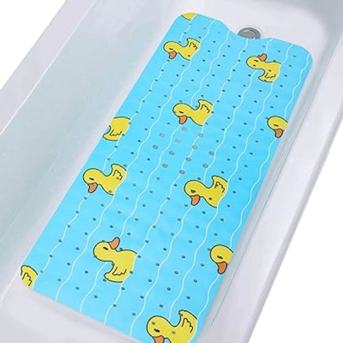 Bathtub Mat Non Slip Shower Mat for Kids Adults & Elderly 40X16 Inch Extra Long Anti Slip Bath Mats for tub Mat with Suction Cups and Drain Holes,Duck