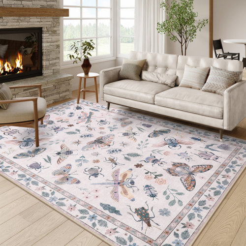 Deetra Animal & Insect Machine Washable Area Rugs with Non-Slip Backing for Living Room, Dining Room, Bedroom