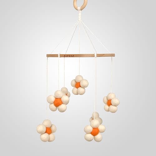 Flower Baby Mobile for Crib, Handmade Baby Mobile for Bassinet, Natural Felt Flower Crib Mobile, Daisy Mobile for Crib, Adjustable Crib Mobile for Girls (Pure White)