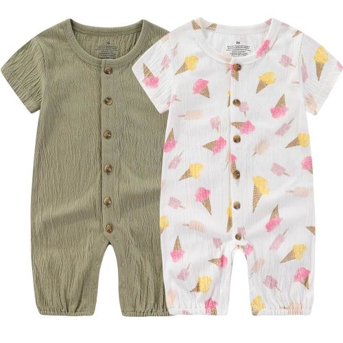 Baby Girl Romper Button Jumpsuit Summer Infant Boy Clothes for 0-24 Months