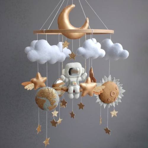 Space Baby Mobile | Handmade Astronaut & Planets Nursery Crib Mobile | Newborn & Baby Shower Gift | Felt Baby Mobile