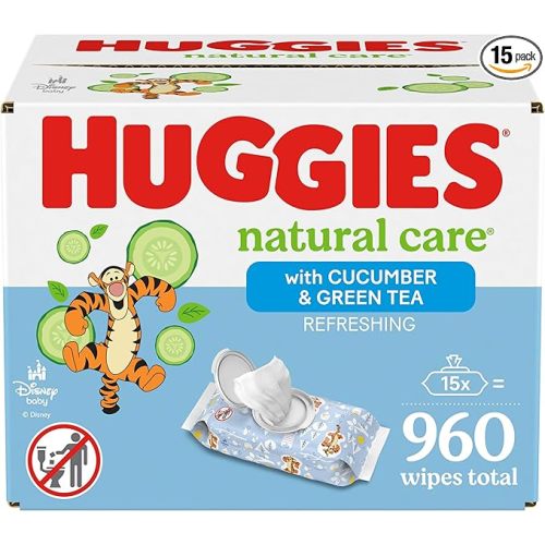 Huggies Natural Care Refreshing Baby Diaper Wipes, Hypoallergenic, Scented, 15 Flip-Top Packs (960 Wipes Total)