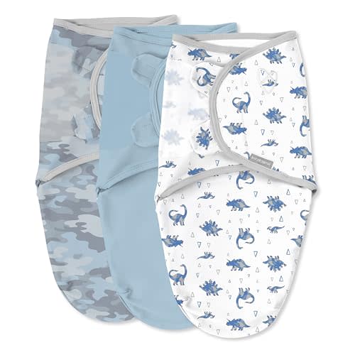 SwaddleMe by Ingenuity Original Swaddle, 100% Cotton, Improves Sleep & Calms Startle Reflex, 0-3 Months, 3-Pack - Dino Mite