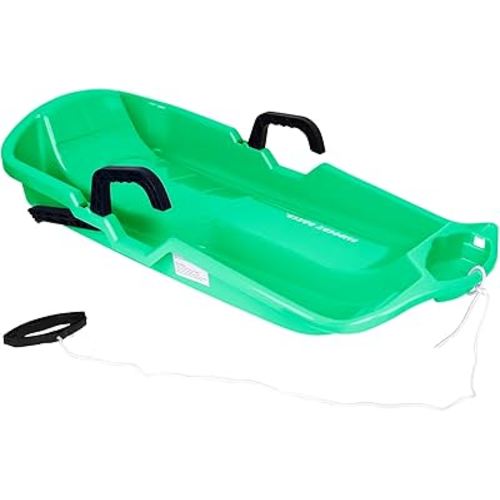 Slippery Racer Downhill Thunder Flexible Kids Toddler Plastic Toboggan Snow Sled with Built in Brake System, Pull Rope, & Handle Grips